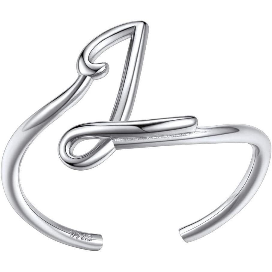 imageSILVERCUTE S925 Initial Rings Adjustable Size 612 Statement Alphabet Letter AZ Jewelry Personalized Twisted Initials Rings Sterling Silver Stacking Ring for WomenSilver L