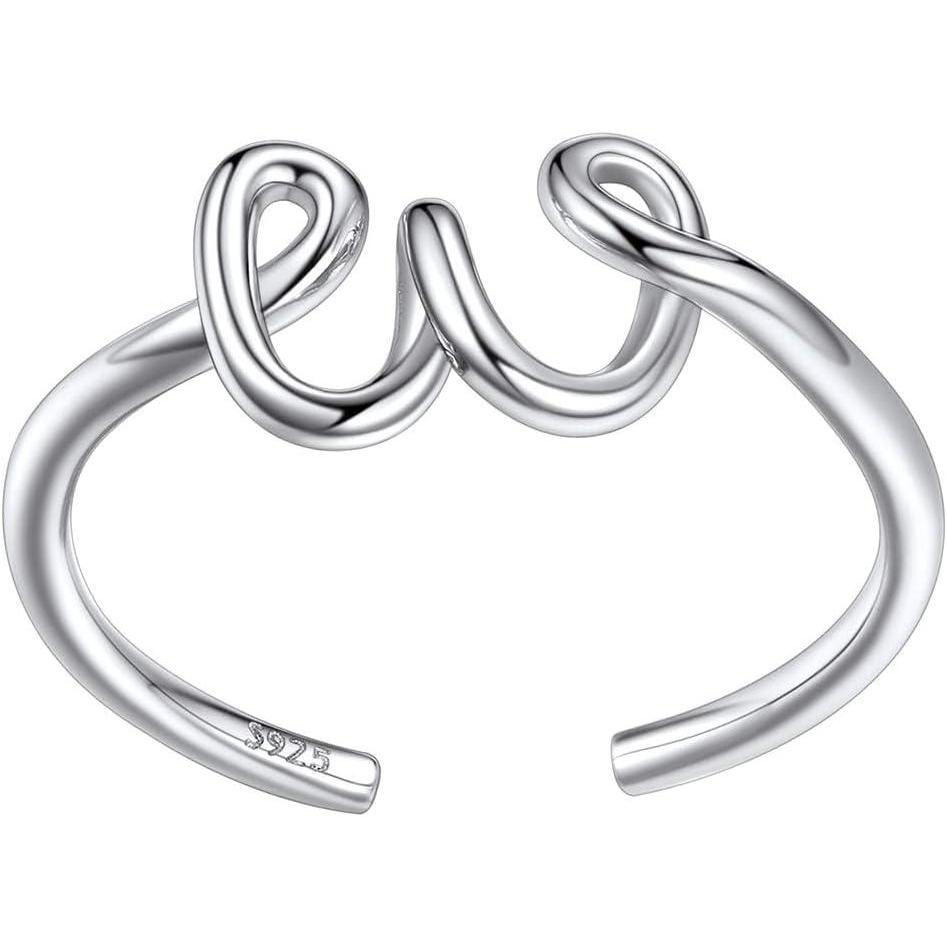 imageSILVERCUTE S925 Initial Rings Adjustable Size 612 Statement Alphabet Letter AZ Jewelry Personalized Twisted Initials Rings Sterling Silver Stacking Ring for WomenSilver W