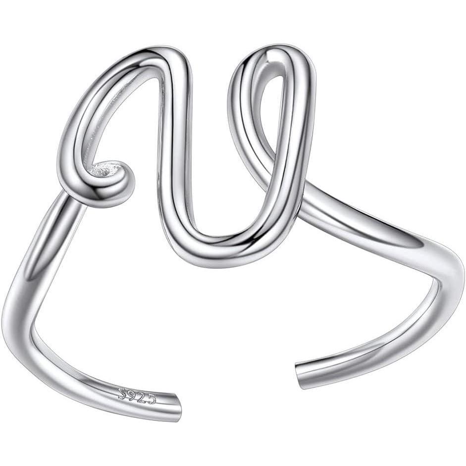 imageSILVERCUTE S925 Initial Rings Adjustable Size 612 Statement Alphabet Letter AZ Jewelry Personalized Twisted Initials Rings Sterling Silver Stacking Ring for WomenSilver U
