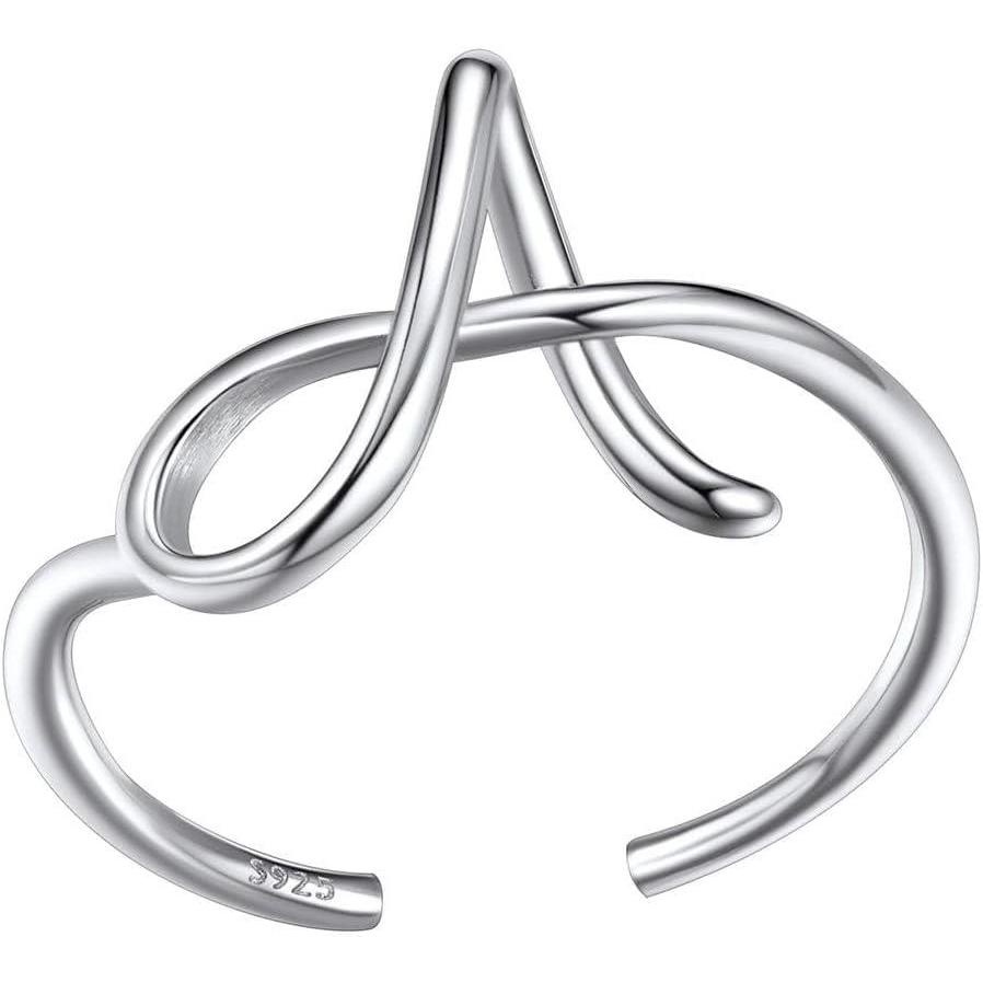 imageSILVERCUTE S925 Initial Rings Adjustable Size 612 Statement Alphabet Letter AZ Jewelry Personalized Twisted Initials Rings Sterling Silver Stacking Ring for WomenSilver A