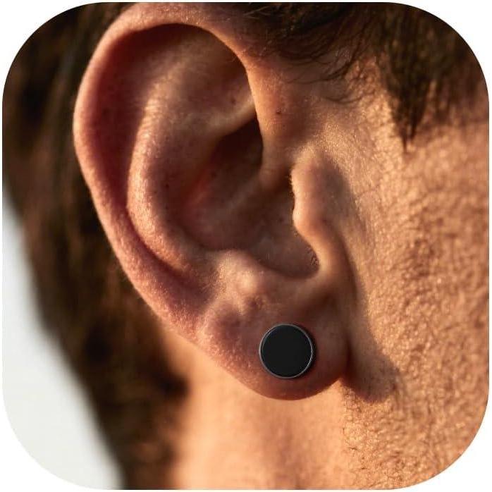 imageU7 925 Sterling Silver Black Onyx Stud Earrings with Viking Rune Cubic Zirconia Earrings for Men Women1RoundSide RuneBlack