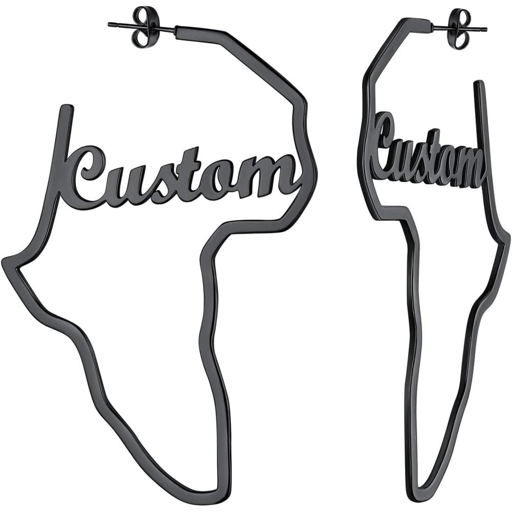 imageU7 African Map Earrings Stainless SteelBlack18K Gold Plated Exaggerated Hollow Out EarringsAfrica Dangle Earrings Map of Africa Stud Earrings Custom Name Earrings for WomenCustom NamePersonalized Black75MM