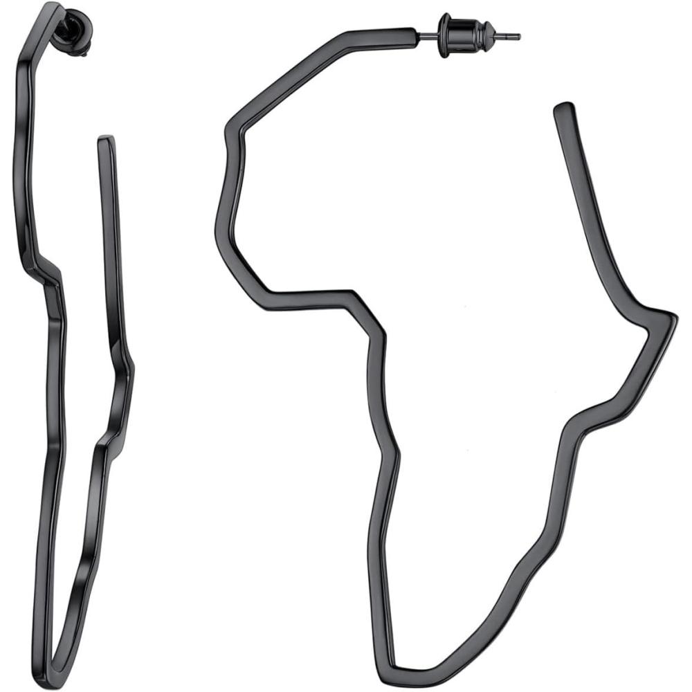 imageU7 African Map Earrings Stainless SteelBlack18K Gold Plated Exaggerated Hollow Out EarringsAfrica Dangle Earrings Map of Africa Stud Earrings Custom Name Earrings for WomenB Black75MM