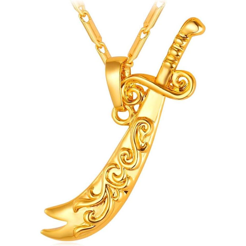 imageU7 Allah Necklace for WomenMen 18K Gold Plated SquareOvalCoinHeartCrescent Moon Islamic Pendant Necklace Muslim Jewelry with Chain03gold Ali Sword