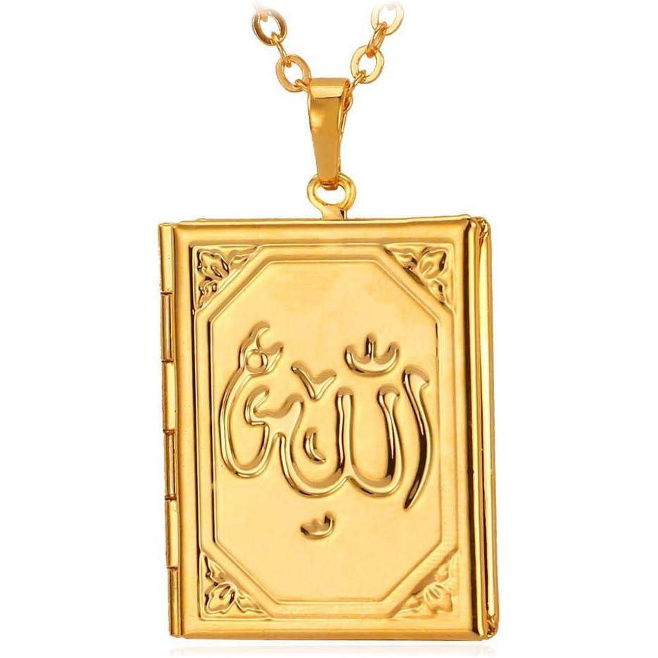imageU7 Allah Necklace for WomenMen 18K Gold Plated SquareOvalCoinHeartCrescent Moon Islamic Pendant Necklace Muslim Jewelry with Chain05Locket Gold