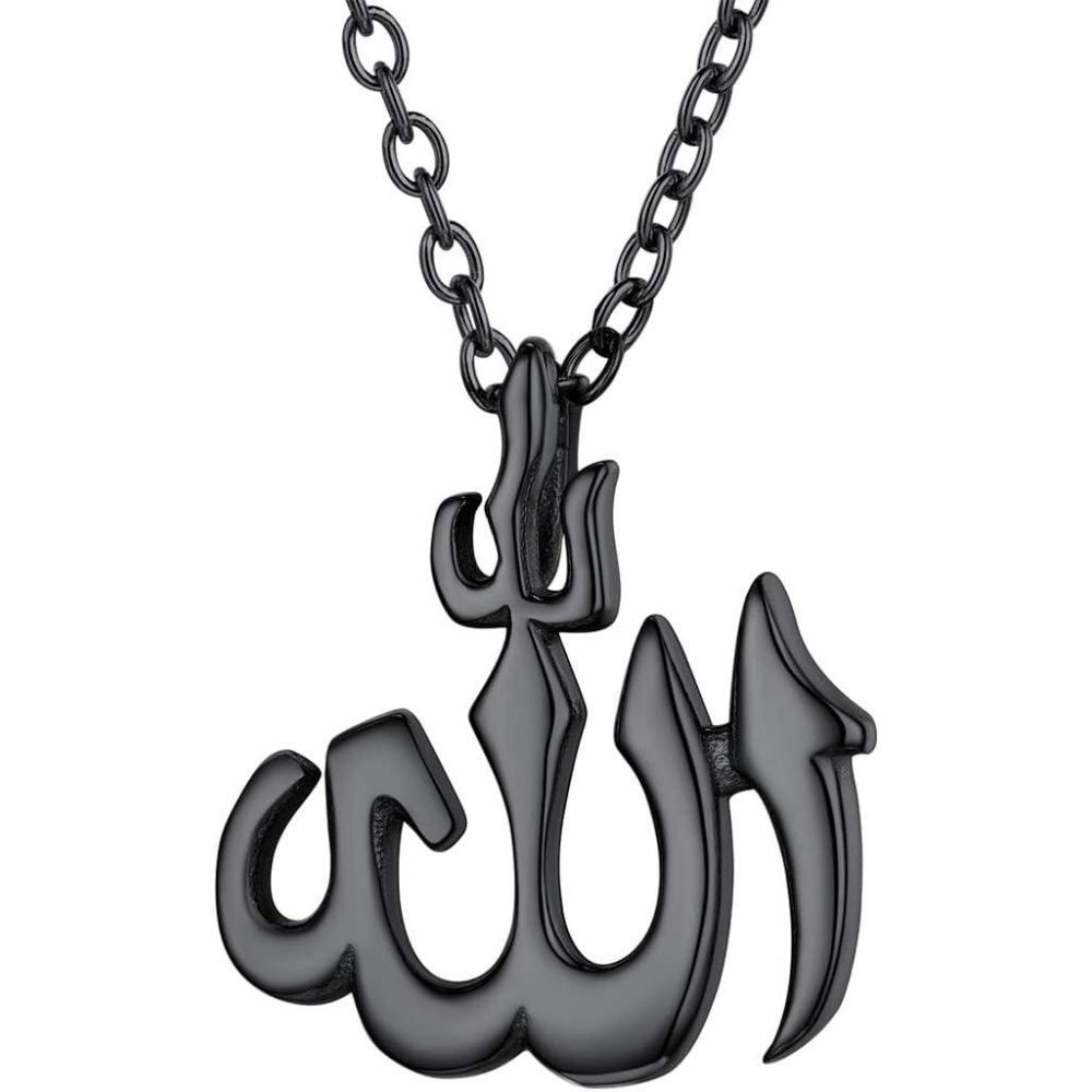 imageU7 Allah Pendant Necklace with Chain Platinum 18K Gold Plated Muslim Jewelry Islamic Pendant01Polished Black