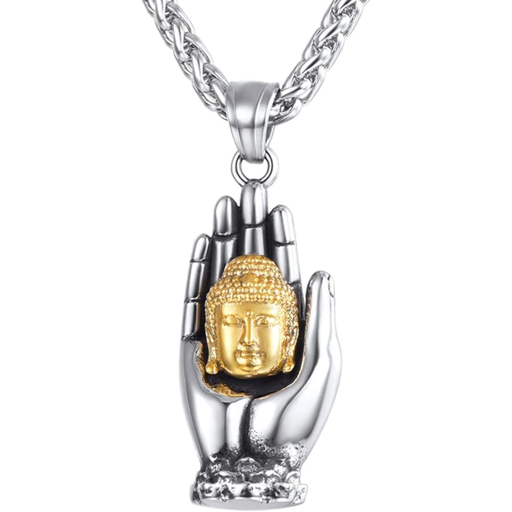 imageU7 Animals Necklace for Women Stainless Steel PigDogElephant Pendant Necklace Lucky JewelryPraying HandSteel
