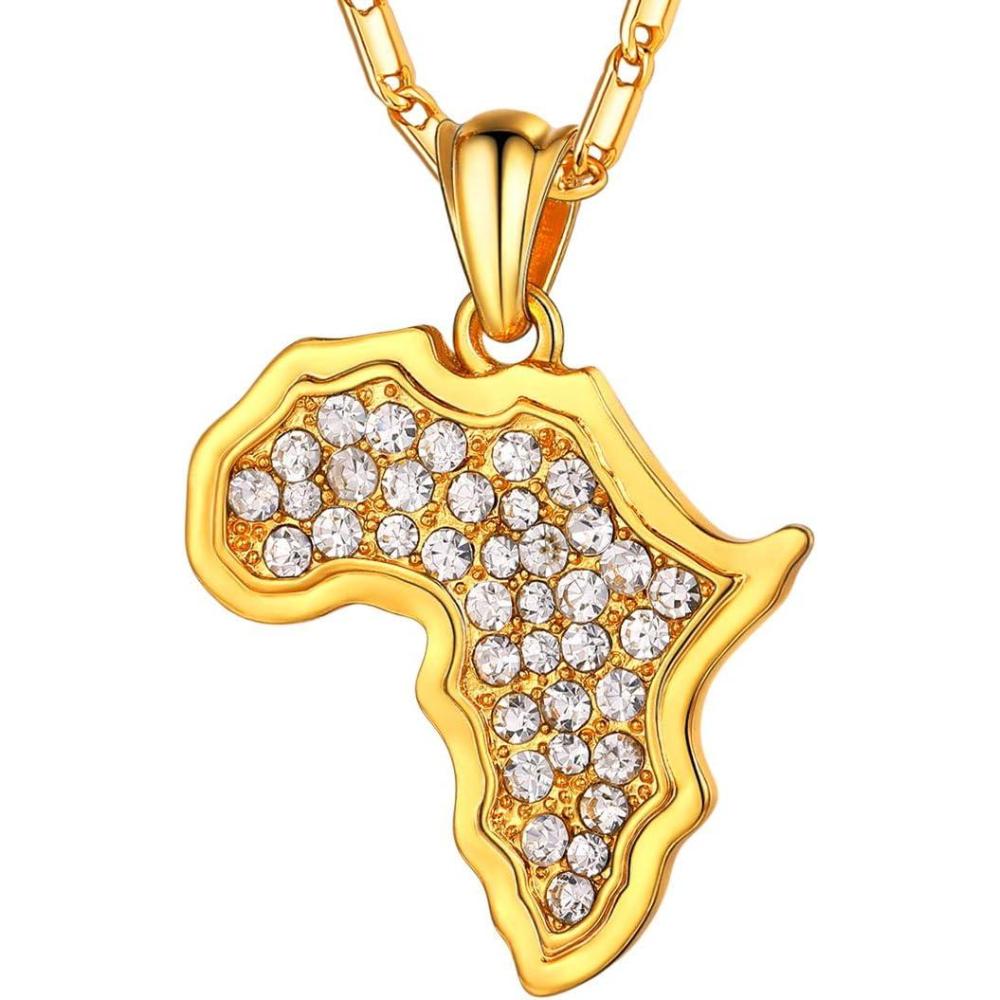 imageU7 Animals Necklace for Women Stainless Steel PigDogElephant Pendant Necklace Lucky JewelryRhinestone MapGold