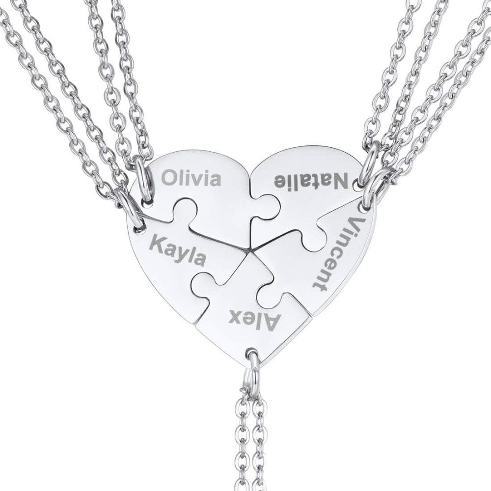 imageU7 BFF Necklace for 23456 Women Girls Stainless Steel Personalized FamilySiblingFriendship Jewelry Set Custom Best Friend Name Engrave Heart Puzzle Matching Pendant NecklacesHeart Set of 5StainlessCustomized