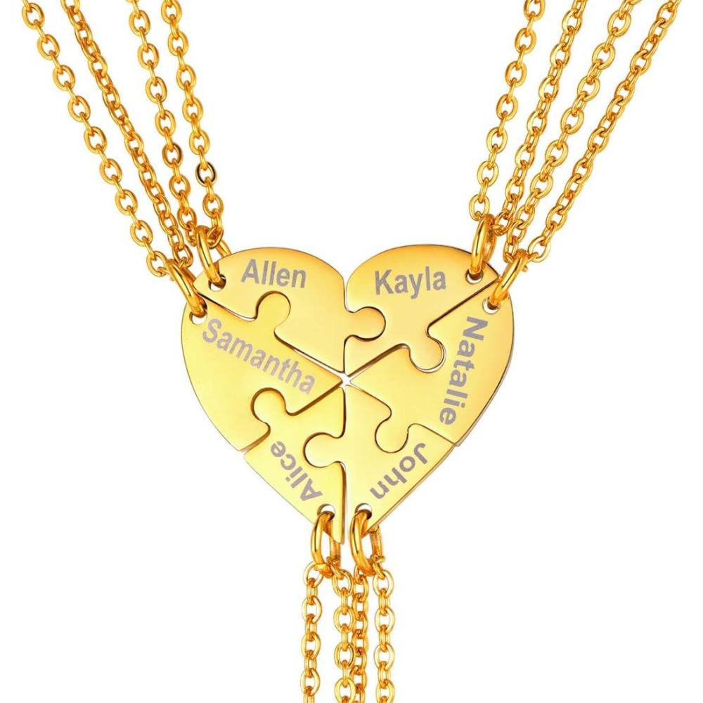 imageU7 BFF Necklace for 23456 Women Girls Stainless Steel Personalized FamilySiblingFriendship Jewelry Set Custom Best Friend Name Engrave Heart Puzzle Matching Pendant NecklacesHeart Set of 6GoldCustomized