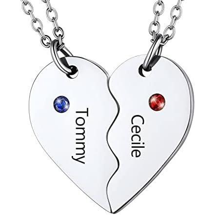 imageU7 BFF Necklace for 23456 Women Girls Stainless Steel Personalized FamilySiblingFriendship Jewelry Set Custom Best Friend Name Engrave Heart Puzzle Matching Pendant NecklacesHeart Set of 2Stainless Birthstone