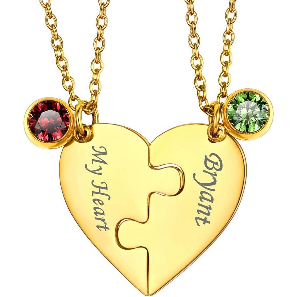 imageU7 BFF Necklace for 23456 Women Girls Stainless Steel Personalized FamilySiblingFriendship Jewelry Set Custom Best Friend Name Engrave Heart Puzzle Matching Pendant NecklacesHeart Set of 2GoldBirthstone