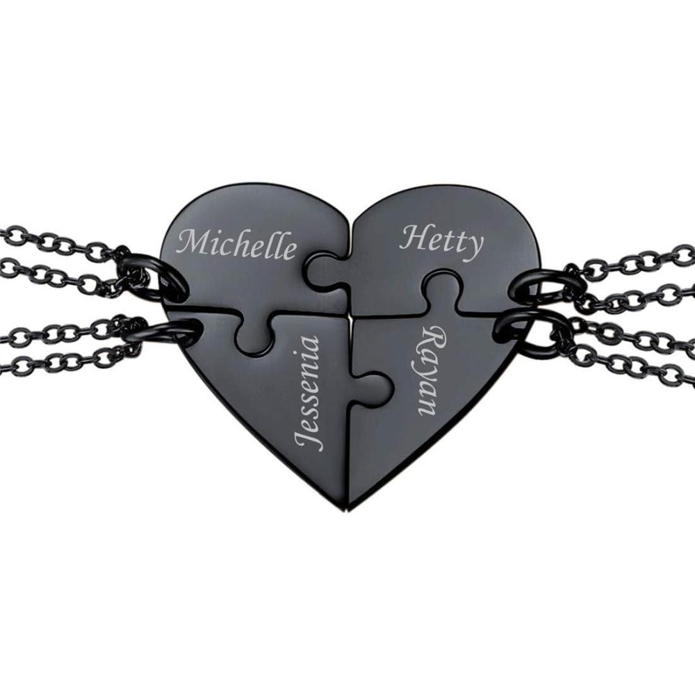 imageU7 BFF Necklace for 23456 Women Girls Stainless Steel Personalized FamilySiblingFriendship Jewelry Set Custom Best Friend Name Engrave Heart Puzzle Matching Pendant NecklacesHeart Set of 4Ion BlackCustomized