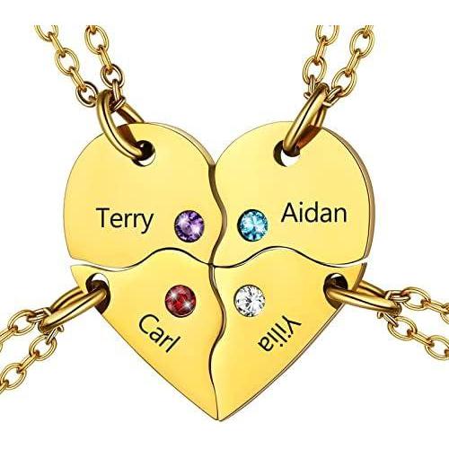 imageU7 BFF Necklace for 23456 Women Girls Stainless Steel Personalized FamilySiblingFriendship Jewelry Set Custom Best Friend Name Engrave Heart Puzzle Matching Pendant NecklacesHeart Set of 4Gold Birthstone