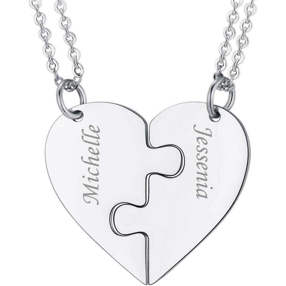 imageU7 BFF Necklace for 23456 Women Girls Stainless Steel Personalized FamilySiblingFriendship Jewelry Set Custom Best Friend Name Engrave Heart Puzzle Matching Pendant NecklacesHeart Set of 2StainlessCustomized