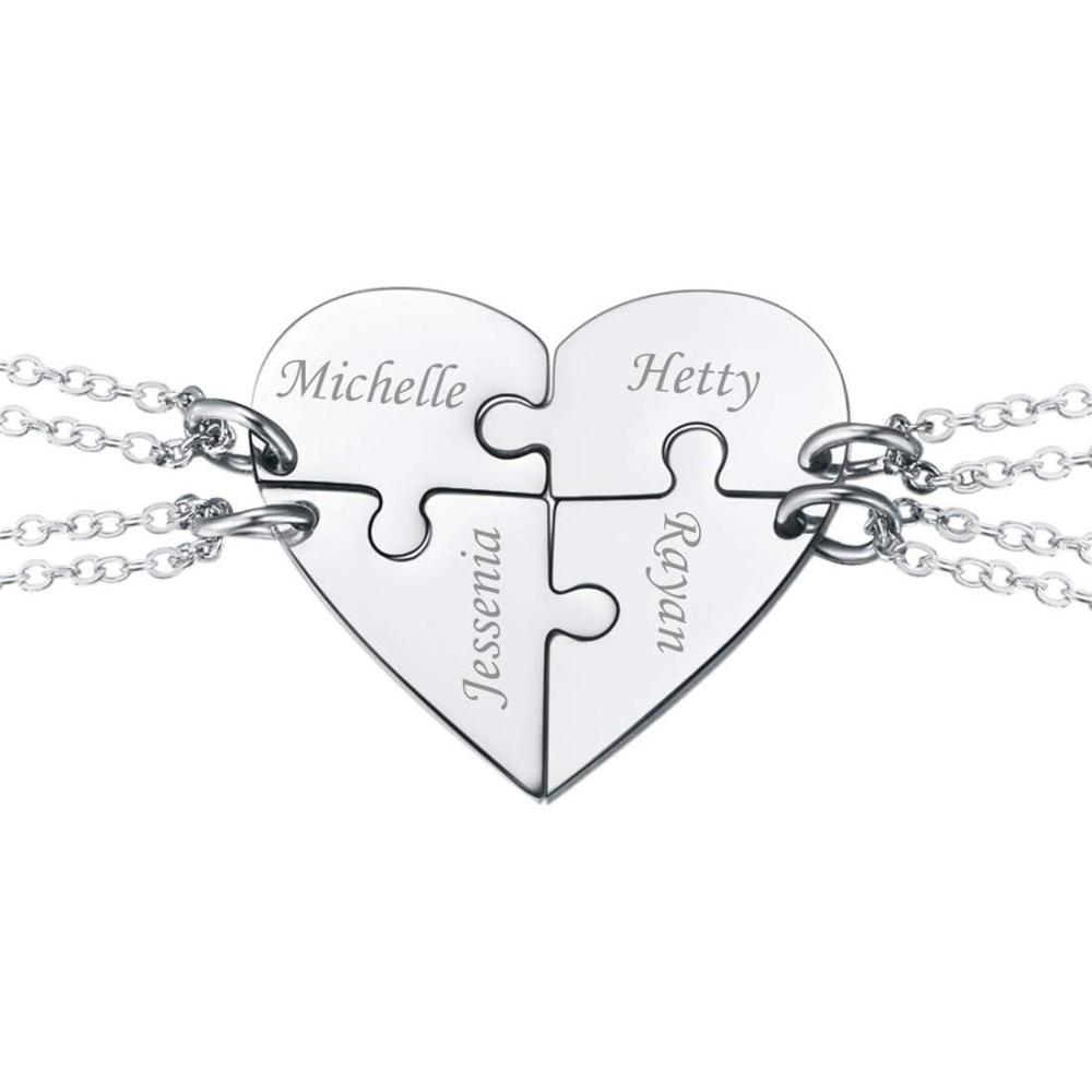 imageU7 BFF Necklace for 23456 Women Girls Stainless Steel Personalized FamilySiblingFriendship Jewelry Set Custom Best Friend Name Engrave Heart Puzzle Matching Pendant NecklacesHeart Set of 4StainlessCustomized