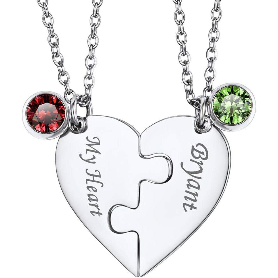 imageU7 BFF Necklace for 23456 Women Girls Stainless Steel Personalized FamilySiblingFriendship Jewelry Set Custom Best Friend Name Engrave Heart Puzzle Matching Pendant NecklacesHeart Set of 2StainlessBirthstone