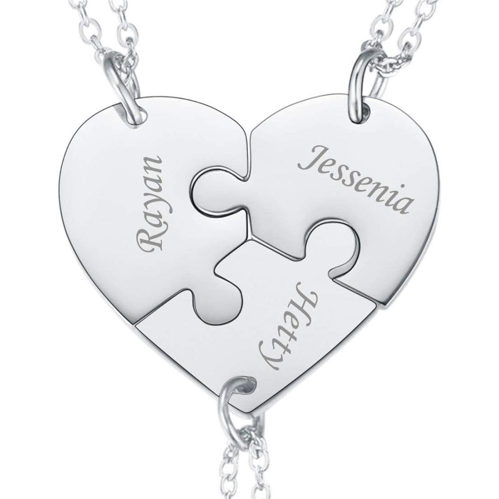 imageU7 BFF Necklace for 23456 Women Girls Stainless Steel Personalized FamilySiblingFriendship Jewelry Set Custom Best Friend Name Engrave Heart Puzzle Matching Pendant NecklacesHeart Set of 3StainlessCustomized