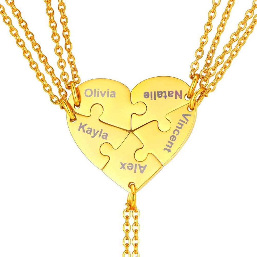 imageU7 BFF Necklace for 23456 Women Girls Stainless Steel Personalized FamilySiblingFriendship Jewelry Set Custom Best Friend Name Engrave Heart Puzzle Matching Pendant NecklacesHeart Set of 5GoldCustomized