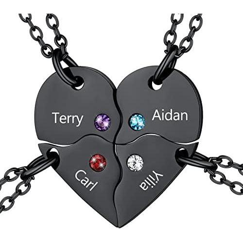 imageU7 BFF Necklace for 23456 Women Girls Stainless Steel Personalized FamilySiblingFriendship Jewelry Set Custom Best Friend Name Engrave Heart Puzzle Matching Pendant NecklacesHeart Set of 4Black Birthstone