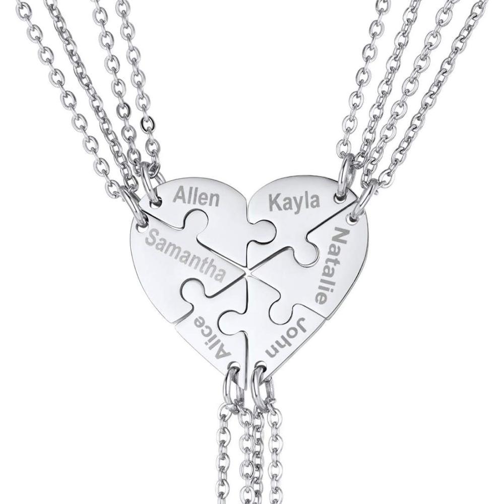 imageU7 BFF Necklace for 23456 Women Girls Stainless Steel Personalized FamilySiblingFriendship Jewelry Set Custom Best Friend Name Engrave Heart Puzzle Matching Pendant NecklacesHeart Set of 6StainlessCustomized