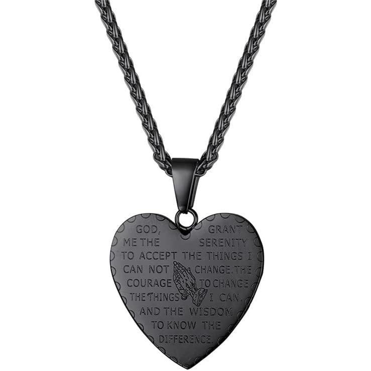 imageU7 Bible Verse Necklaces for Men Women Stainless Steel18K Gold Plated Prayer Hands Coin Medal Pendant Necklace Christan Jewlery Gift 2226Inch03BlackHeart