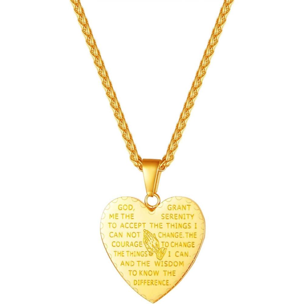 imageU7 Bible Verse Necklaces for Men Women Stainless Steel18K Gold Plated Prayer Hands Coin Medal Pendant Necklace Christan Jewlery Gift 2226Inch03GoldHeart
