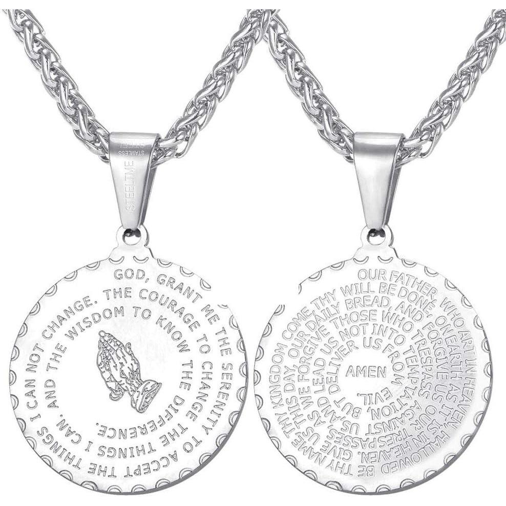 imageU7 Bible Verse Necklaces for Men Women Stainless Steel18K Gold Plated Prayer Hands Coin Medal Pendant Necklace Christan Jewlery Gift 2226InchStainless24 Chain