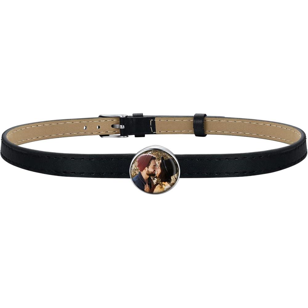 imageU7 Black Leather Choker Collar Custom with Platinum18K Gold Plated Initial Names Personalized Punk Jewelry for Cosplay Adjustable Length 1317 Inch08photo choker10mm wide