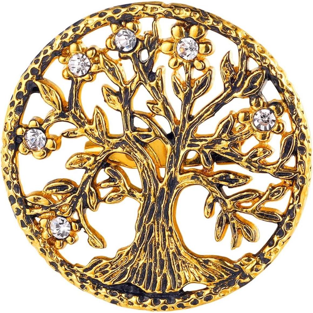 imageU7 Brooches Jewelry for Women Men Stainless Steel 18K Gold Plated Classic FeatherFlowerTree of LifeCustom PhotoBreast Cancer Awareness Pink Ribbion Brooches and Pins for Wedding Dress or PartyTree of lifegold