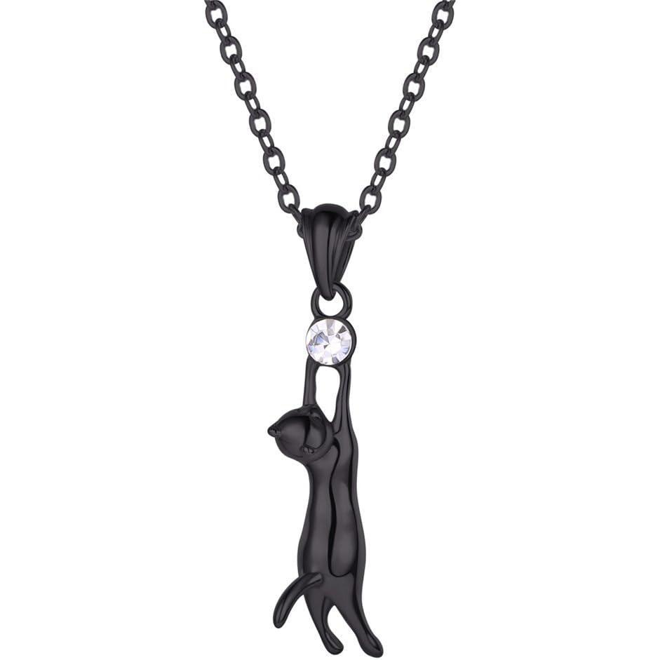 imageU7 Cat Pendant Necklace for Women Stainless Steel Cute Kitty Cat Jewelry Gift01Black