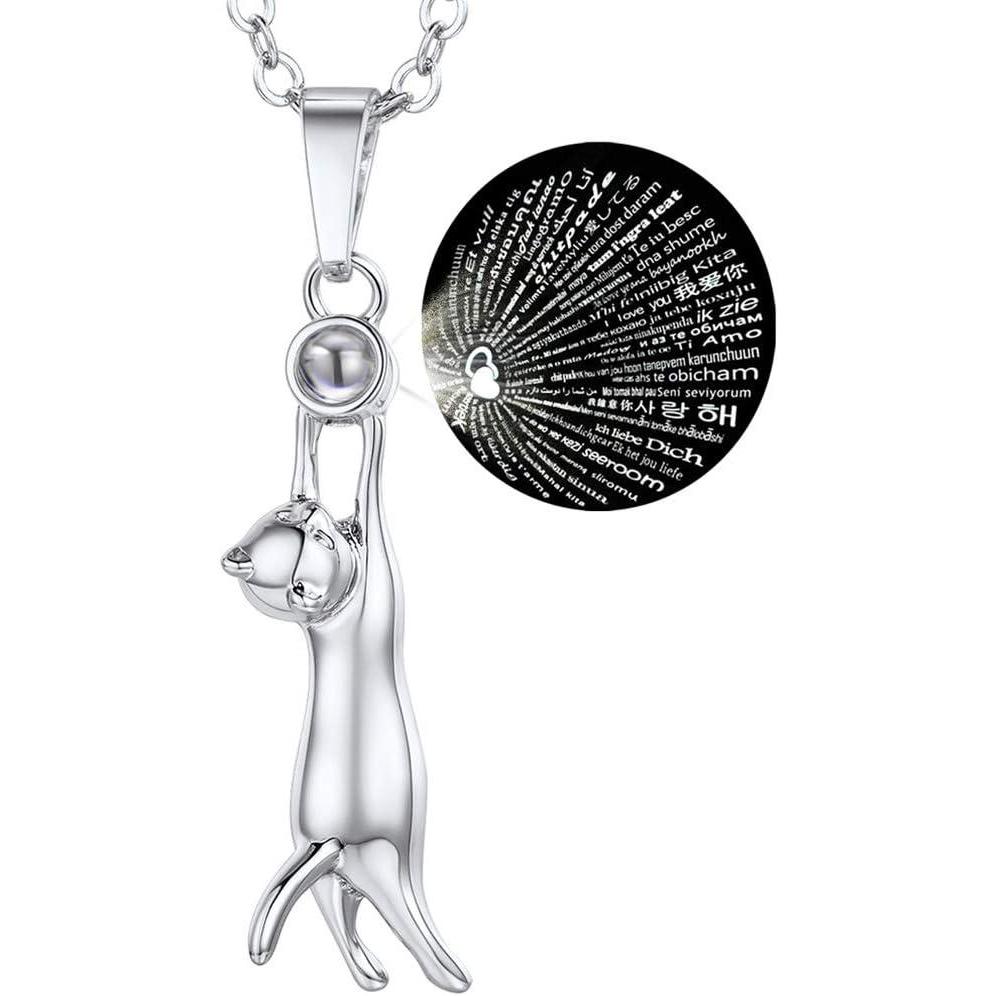 imageU7 Cat Pendant Necklace for Women Stainless Steel Cute Kitty Cat Jewelry Gift04Platinum100 Languges I Love