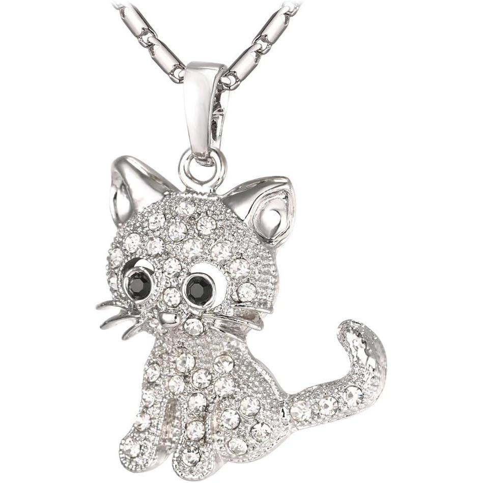 imageU7 Cat Pendant Necklace for Women Stainless Steel Cute Kitty Cat Jewelry Gift05Crystal CatPlatinum