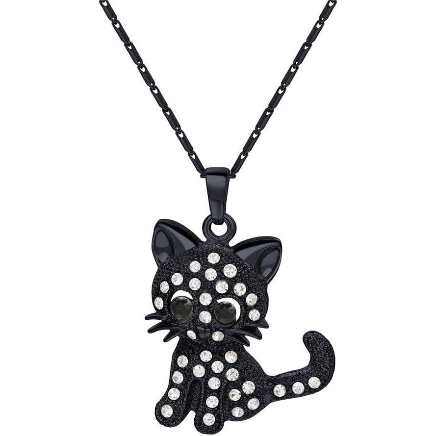 imageU7 Cat Pendant Necklace for Women Stainless Steel Cute Kitty Cat Jewelry Gift05Crystal CatRose Gold