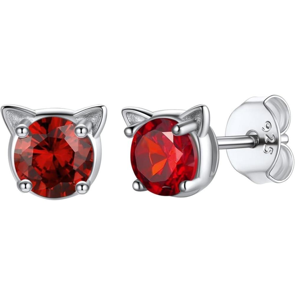imageU7 Cat Stud Earrings SilverBlackSilverGold ColorBirthstone Kitten Earrings BarFaux Pearl Earrings Set Women Teen Girls Gift01Garnet Red