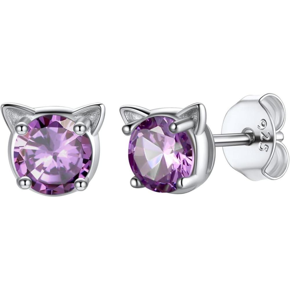 imageU7 Cat Stud Earrings SilverBlackSilverGold ColorBirthstone Kitten Earrings BarFaux Pearl Earrings Set Women Teen Girls Gift06Alexandrite Purple