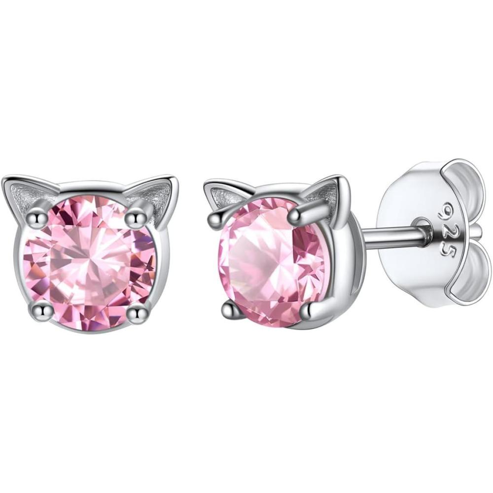 imageU7 Cat Stud Earrings SilverBlackSilverGold ColorBirthstone Kitten Earrings BarFaux Pearl Earrings Set Women Teen Girls Gift10Pink