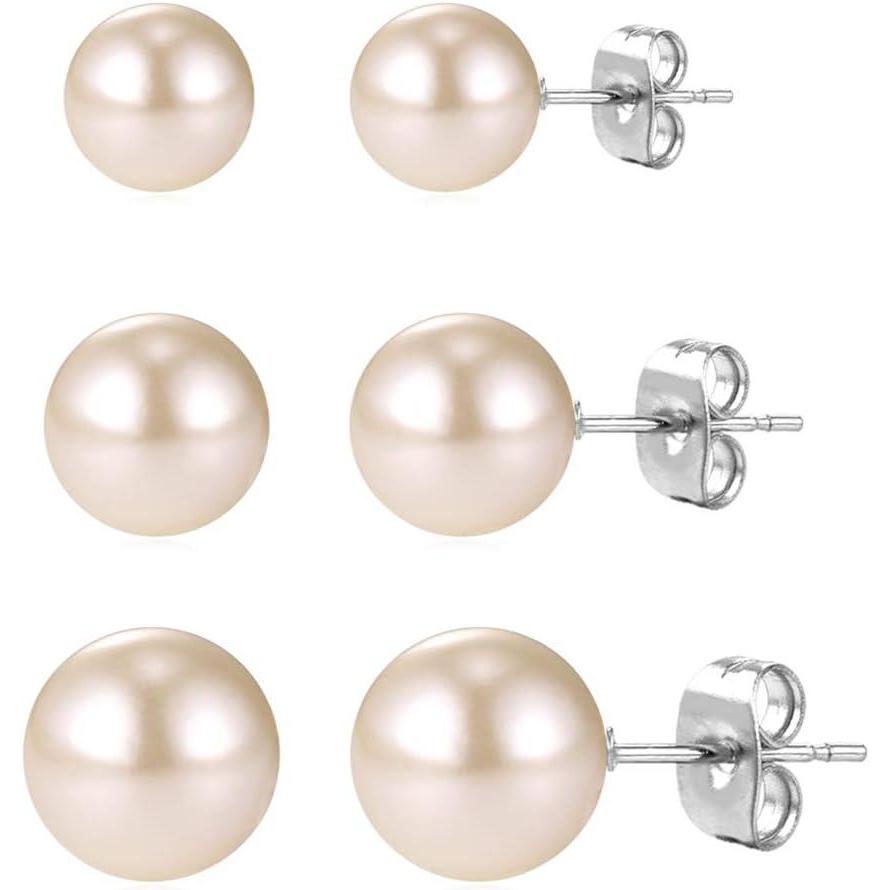 imageU7 Cat Stud Earrings SilverBlackSilverGold ColorBirthstone Kitten Earrings BarFaux Pearl Earrings Set Women Teen Girls Gift13 3 Pairs Pearl Earrings Set Steel Stud