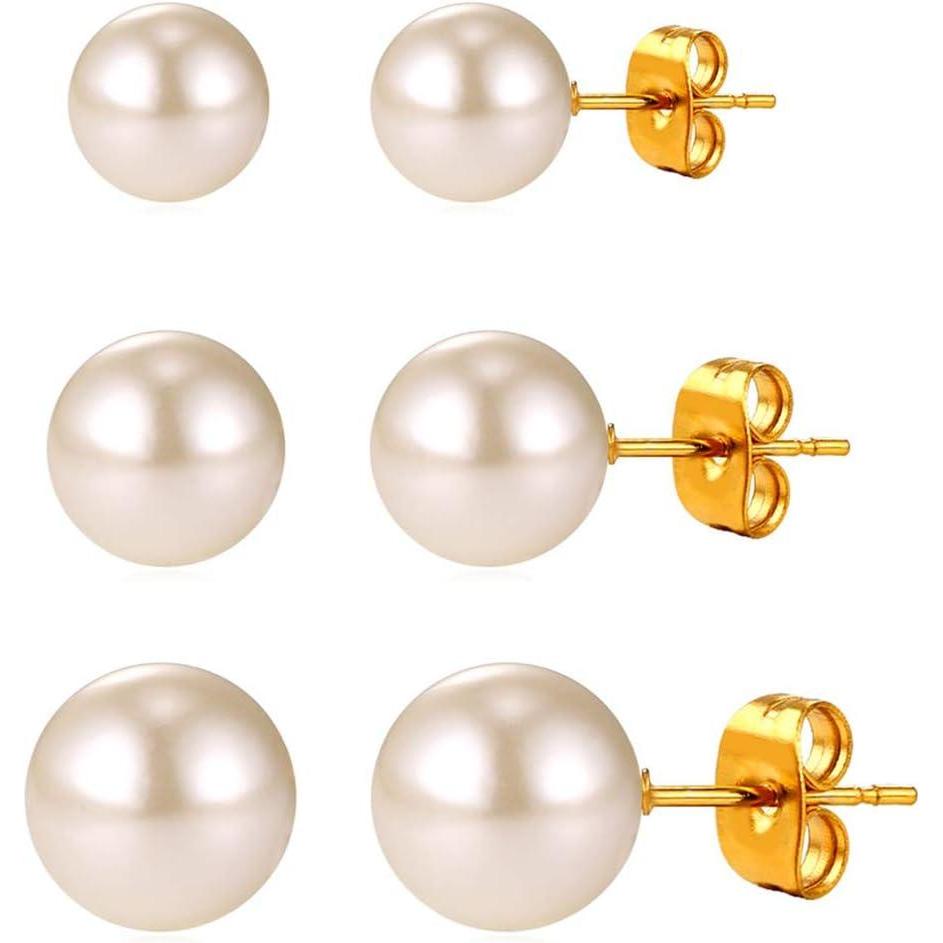 imageU7 Cat Stud Earrings SilverBlackSilverGold ColorBirthstone Kitten Earrings BarFaux Pearl Earrings Set Women Teen Girls Gift14 3 Pairs Pearl Earrings Set Gold Stud