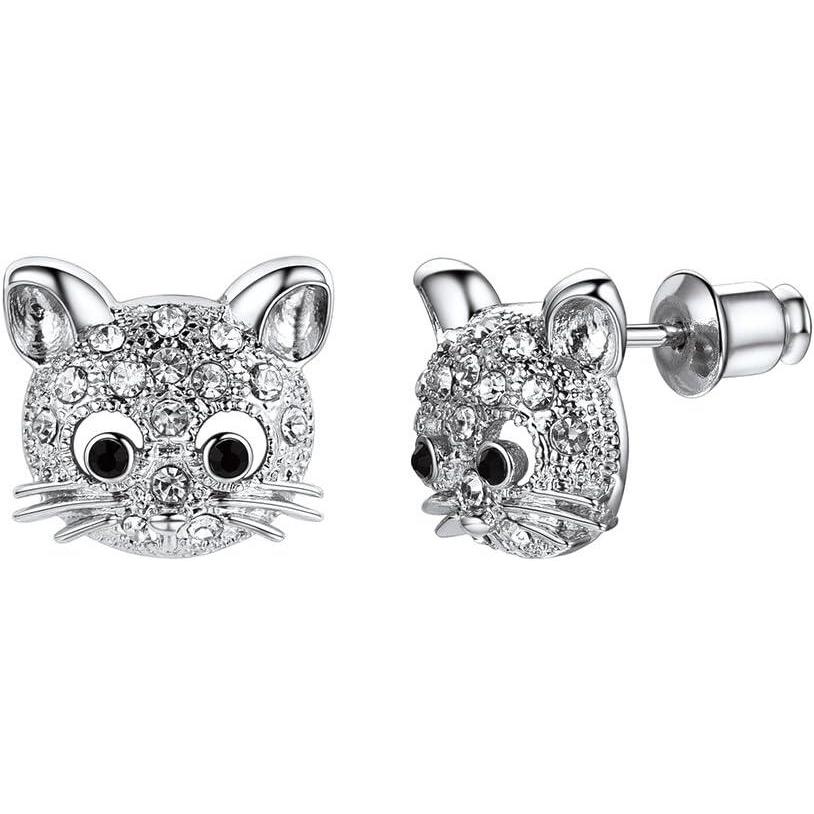 imageU7 Cat Stud Earrings SilverBlackSilverGold ColorBirthstone Kitten Earrings BarFaux Pearl Earrings Set Women Teen Girls Gift15Platinum