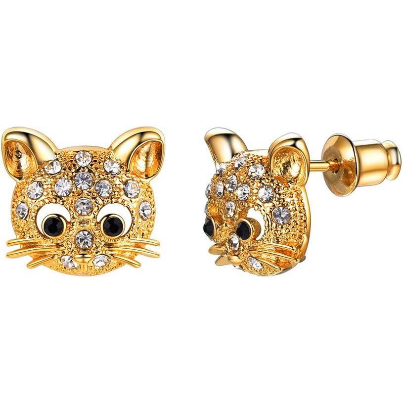 imageU7 Cat Stud Earrings SilverBlackSilverGold ColorBirthstone Kitten Earrings BarFaux Pearl Earrings Set Women Teen Girls Gift16Gold