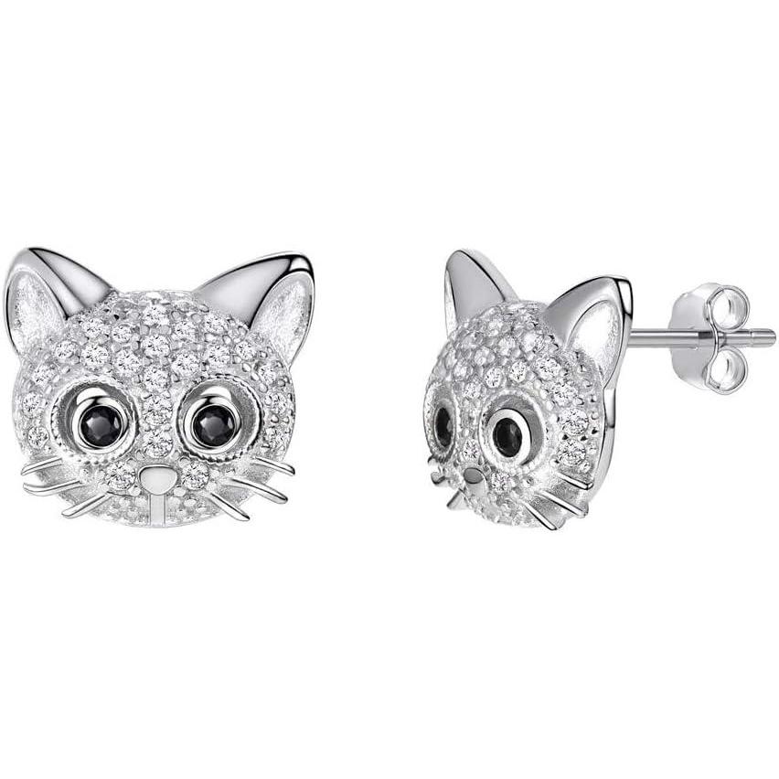 imageU7 Cat Stud Earrings SilverBlackSilverGold ColorBirthstone Kitten Earrings BarFaux Pearl Earrings Set Women Teen Girls Gift18Sterling silver