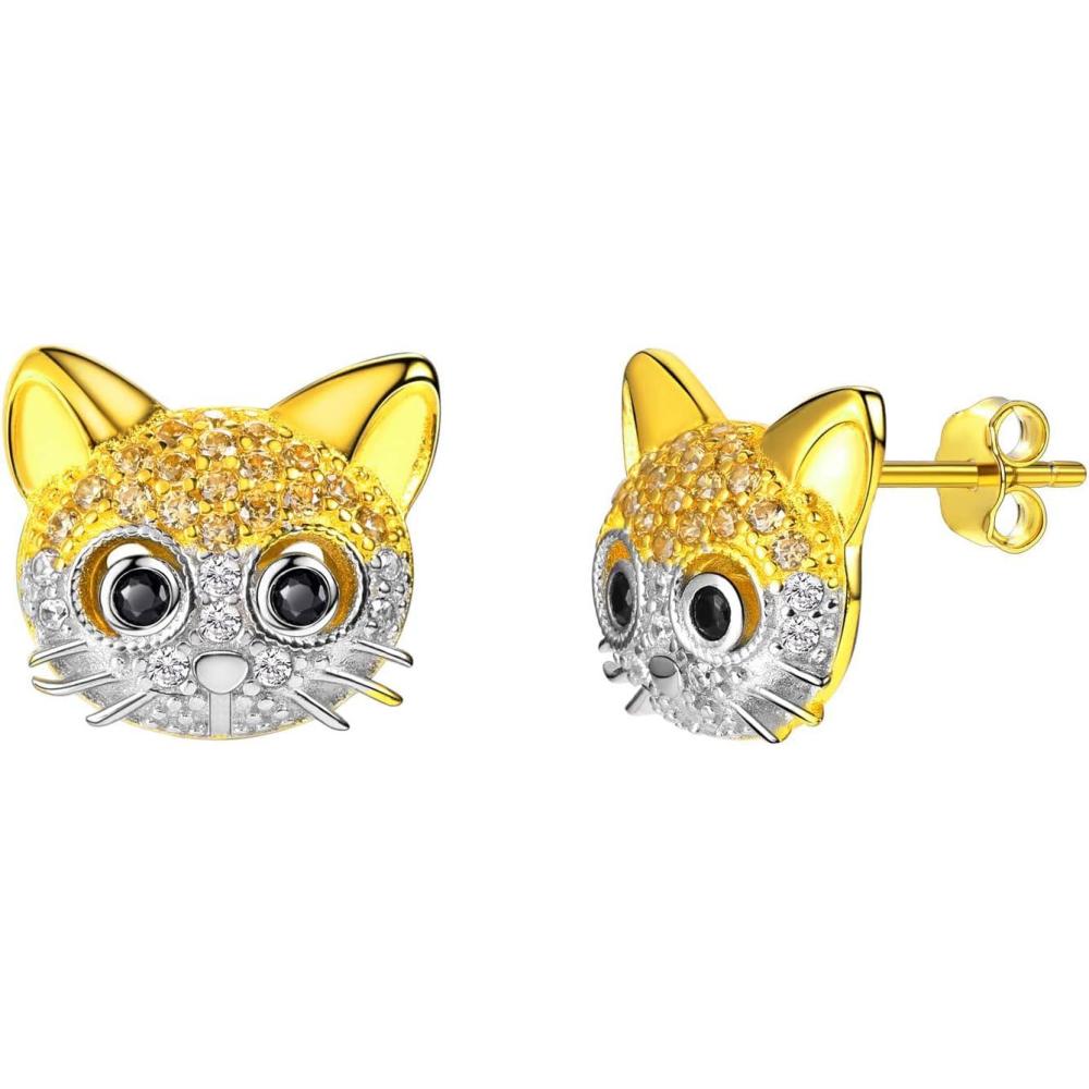 imageU7 Cat Stud Earrings SilverBlackSilverGold ColorBirthstone Kitten Earrings BarFaux Pearl Earrings Set Women Teen Girls Gift19Gold Plated Silver