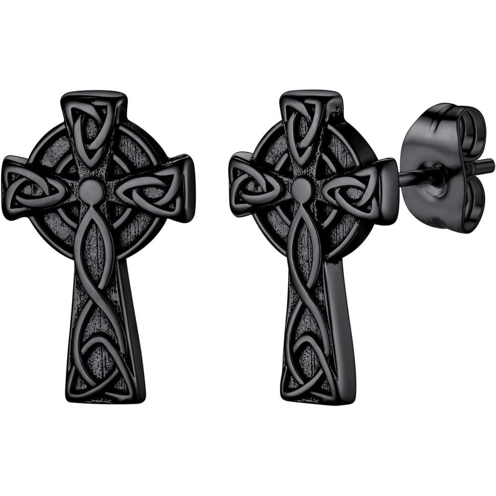 imageU7 Celtic Knot Earrings Red or Black Crown Earrings Hypoallergenic Stainless Steel Ball EarringsScrew Nail Earrings Black Earrings Stud Earrings for Men WomenCeltic crossblack