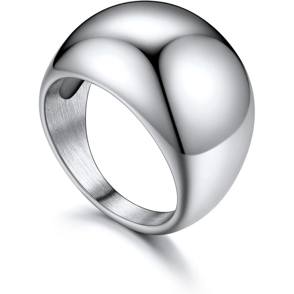 imageU7 Chunky Gold Dome Rings for Women Stainless Steel18KGold PlatedBlack Statement Ring Non Tarnish Women Rings Size 712BStainless Steel16mm