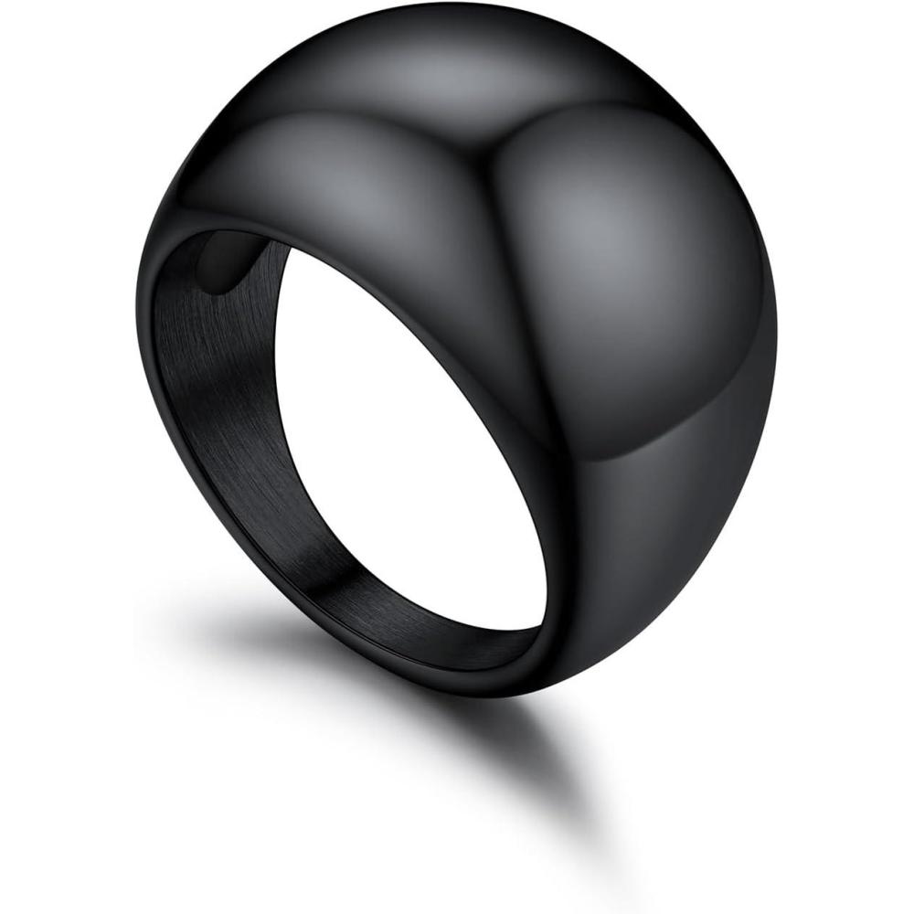 imageU7 Chunky Gold Dome Rings for Women Stainless Steel18KGold PlatedBlack Statement Ring Non Tarnish Women Rings Size 712CBlack16mm