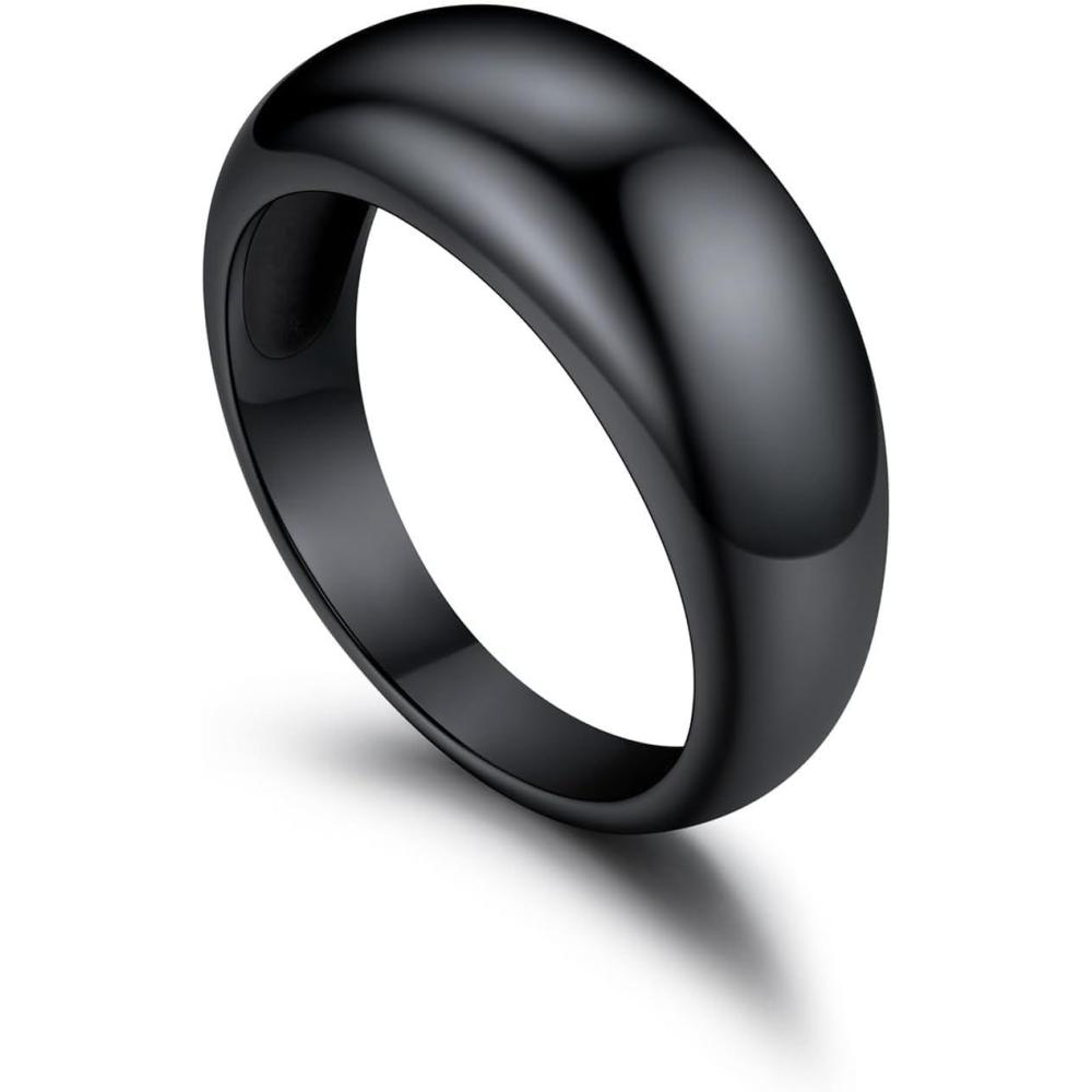 imageU7 Chunky Gold Dome Rings for Women Stainless Steel18KGold PlatedBlack Statement Ring Non Tarnish Women Rings Size 712CBlack88mm
