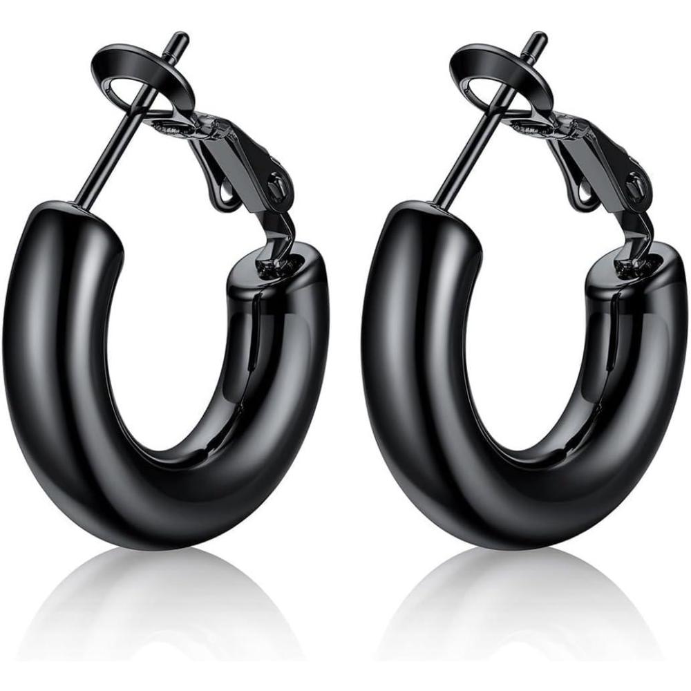 imageU7 Chunky Hoop Earrings for Women Stainless Steel Hoops Earring Classic Polished Thick Ear Jewelry BlackSilverGold Hoop Earrings 2030406080mm1Black