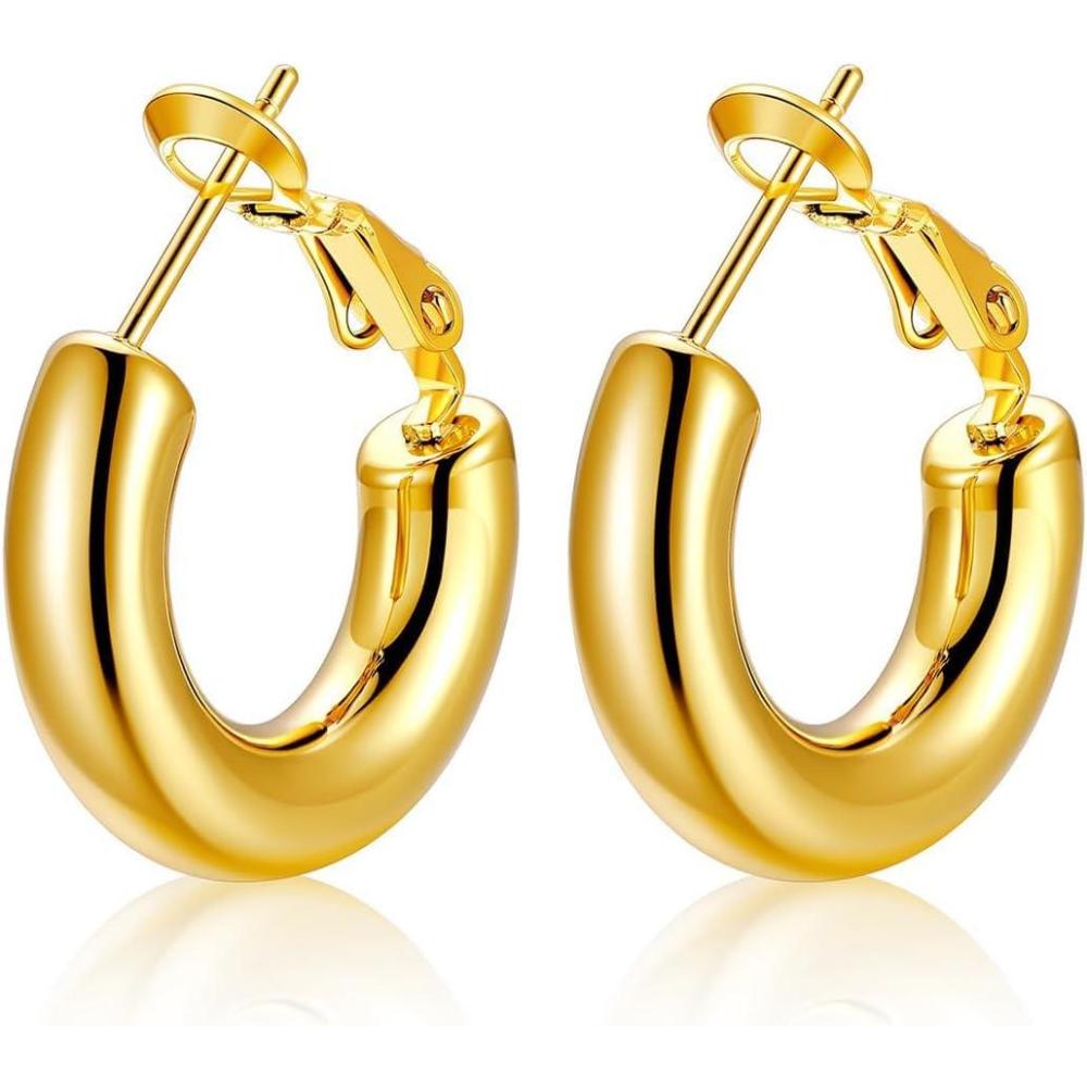 imageU7 Chunky Hoop Earrings for Women Stainless Steel Hoops Earring Classic Polished Thick Ear Jewelry BlackSilverGold Hoop Earrings 2030406080mm1Gold