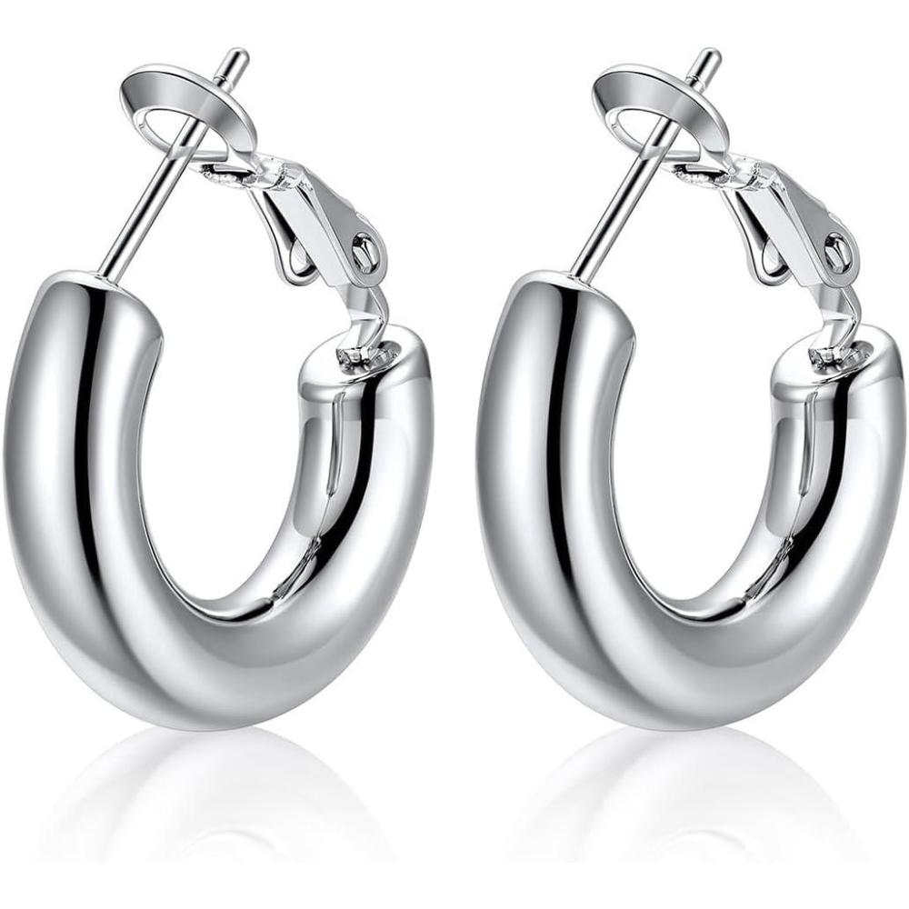 imageU7 Chunky Hoop Earrings for Women Stainless Steel Hoops Earring Classic Polished Thick Ear Jewelry BlackSilverGold Hoop Earrings 2030406080mm1Silver